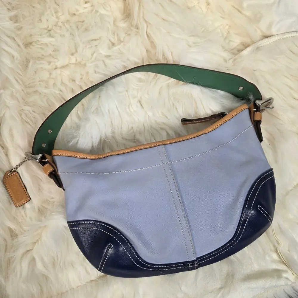 Vintage Y2K Coach Soho Twill Hobo Mini Bag Blue Navy Leather 9508